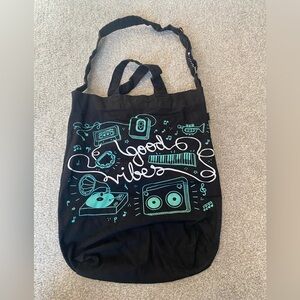 Danica Studio Black Tote with Music and Text Design “ Good Vibes “